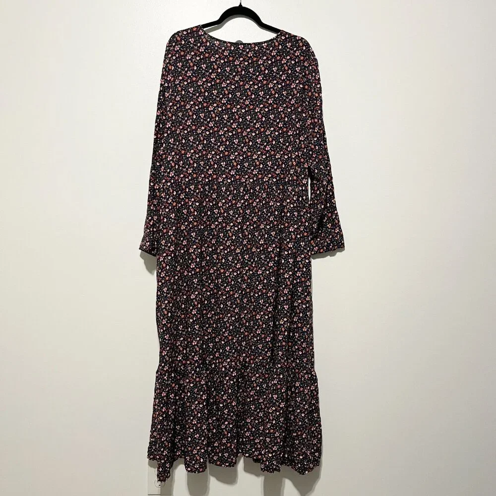 Old Navy Womens Tiered Maxi Dress XXL Dark Floral Cottagecore Prairie Herbalist - Picture 2 of 10